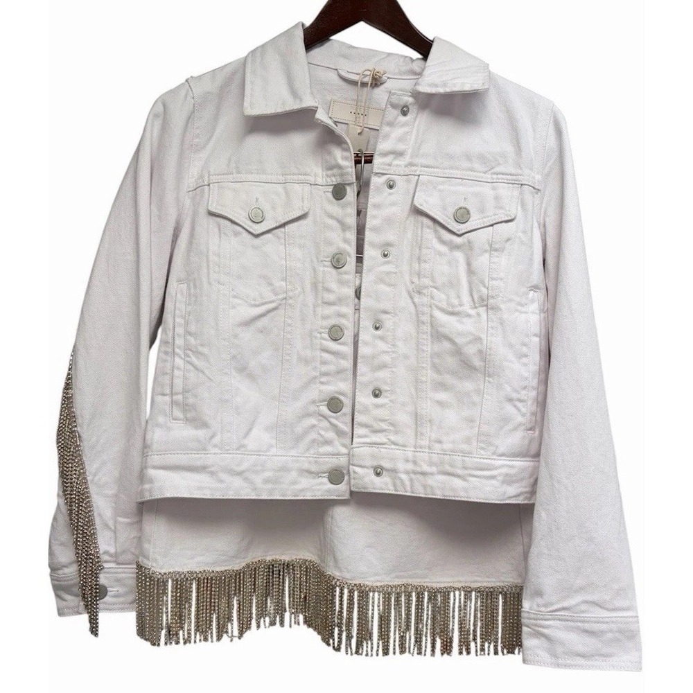 BLANKNYC NWT White Denim Jean Silver Fringe Bling Jacket XS & Skirt 27 Festival